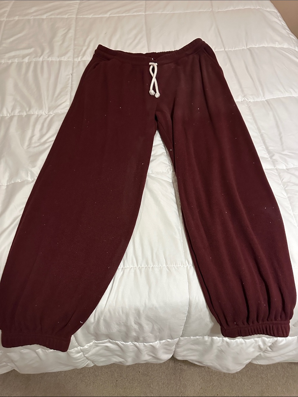 Women Burgundy Drawstring Sweatpants with Elastic Cuffs